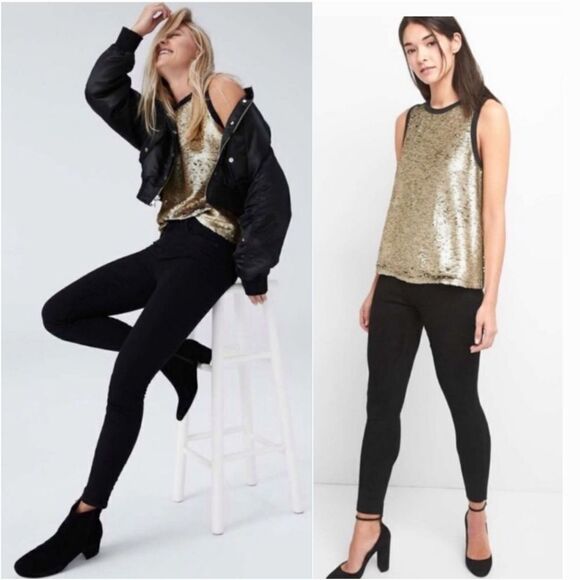 GAP Matte Gold Black Reversible Sequin Sleeveless Top Blouse Tank S - Picture 1 of 13